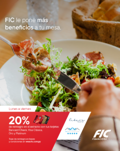 Ahorrá de lunes a viernes con FIC en Ribera Restó de AWA Resort