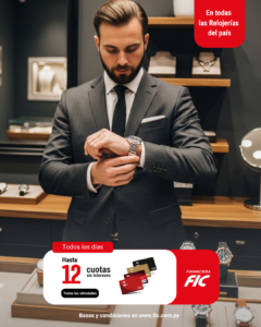 Hasta 12 cuotas sin intereses en Relojerías de todo el país.